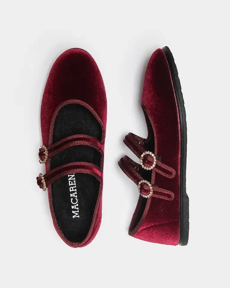 Double Strap Ballet - Burgundy Burdeos