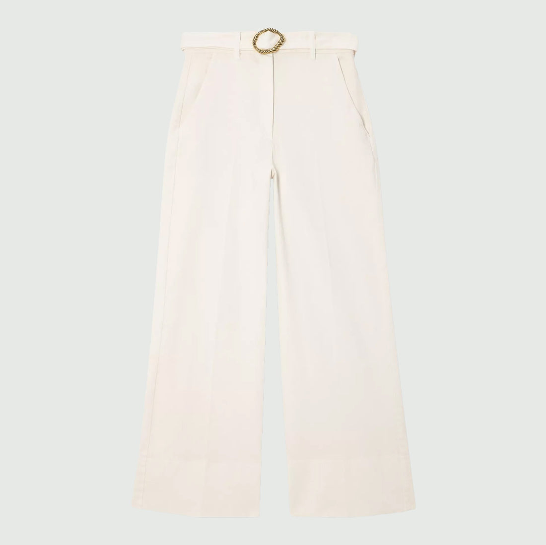 Reseda Belted Cotton Wide Leg Trousers - Cream