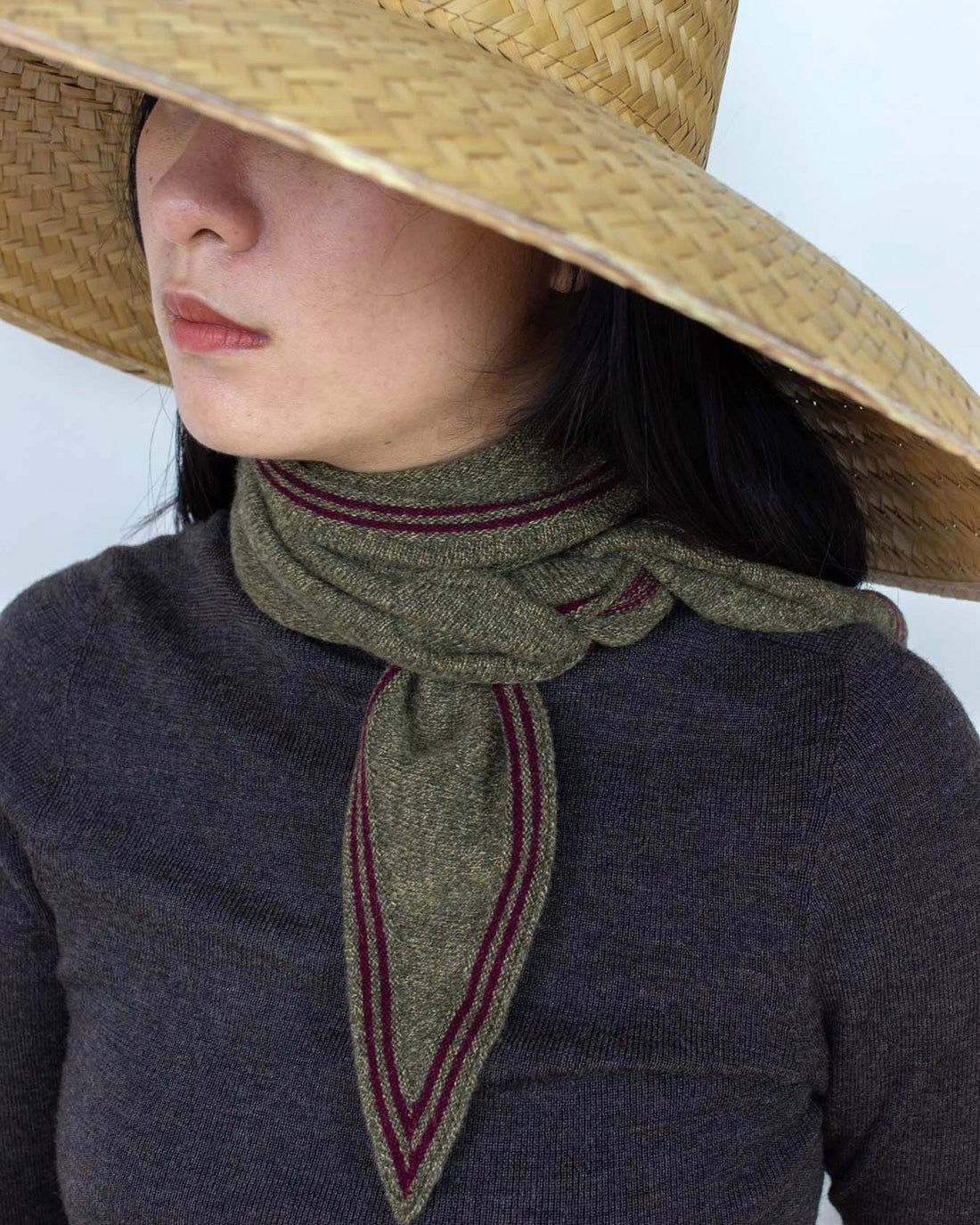 Red Tipped Triangle Scarf - Green