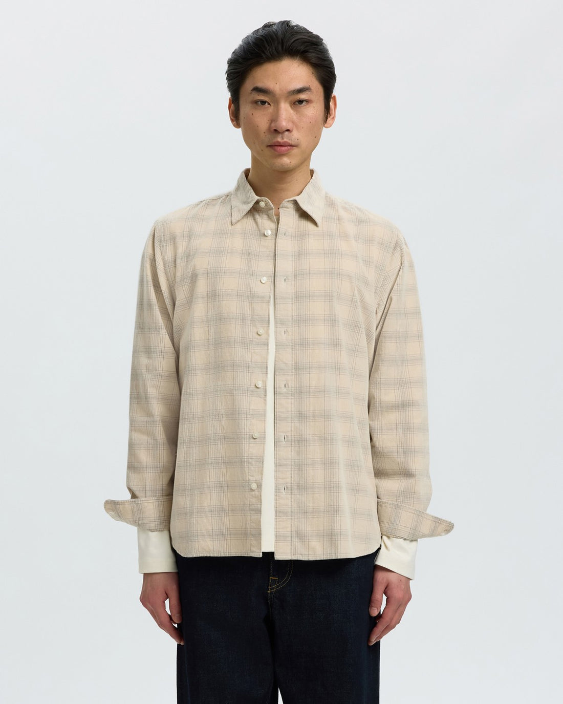 Regclaus Cord Check Long Sleeve Shirt - Oatmeal Brushed Nickel
