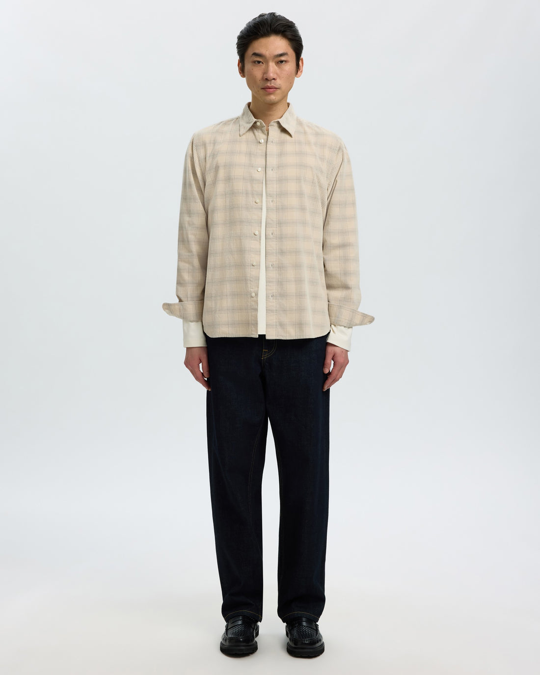 Regclaus Cord Check Long Sleeve Shirt - Oatmeal Brushed Nickel