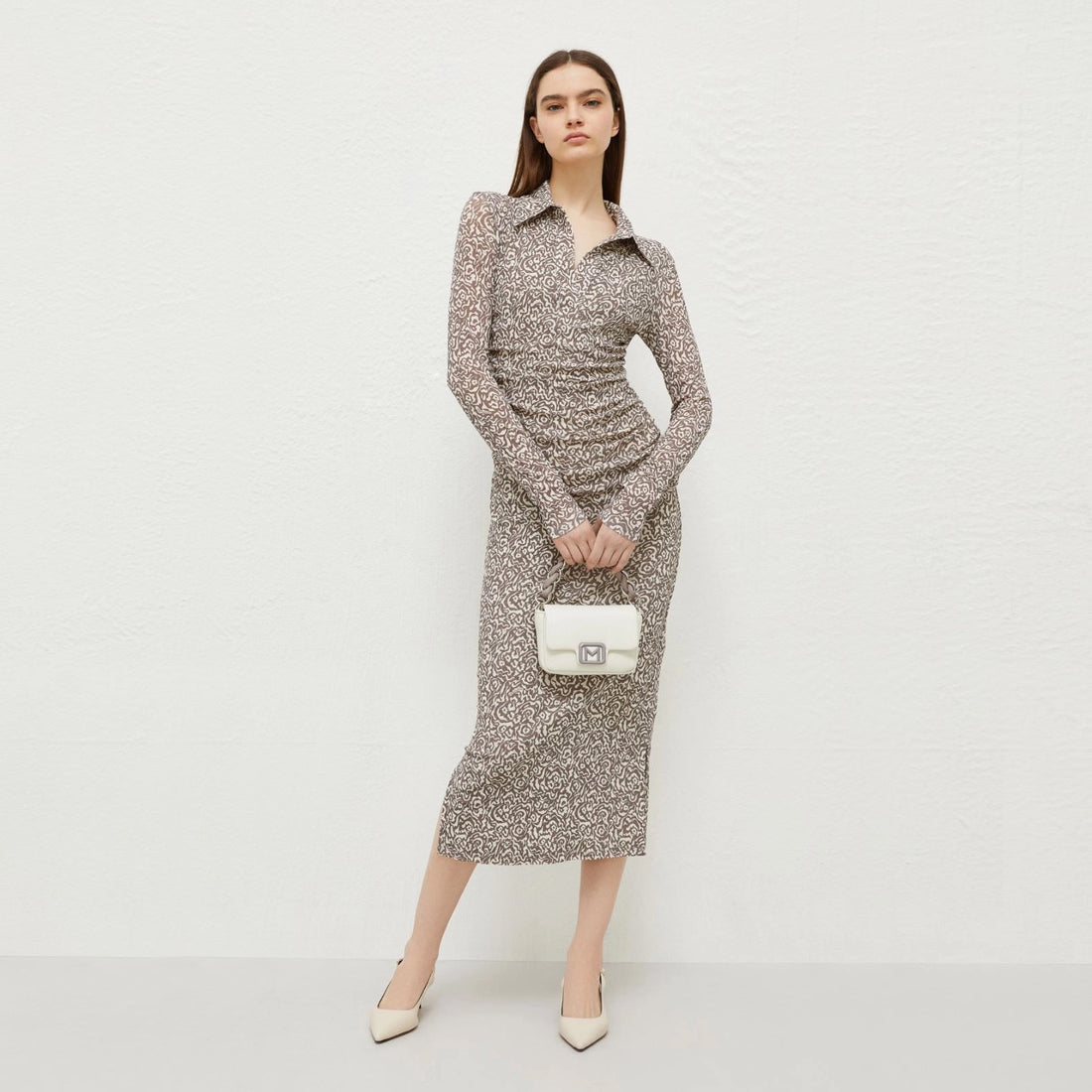 Regent Printed Long Sleeve Dress - Grey