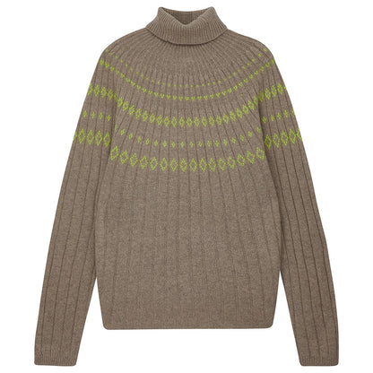 Rib Ski Roll Collar Jumper - Org Light Brown/Neon Yellow