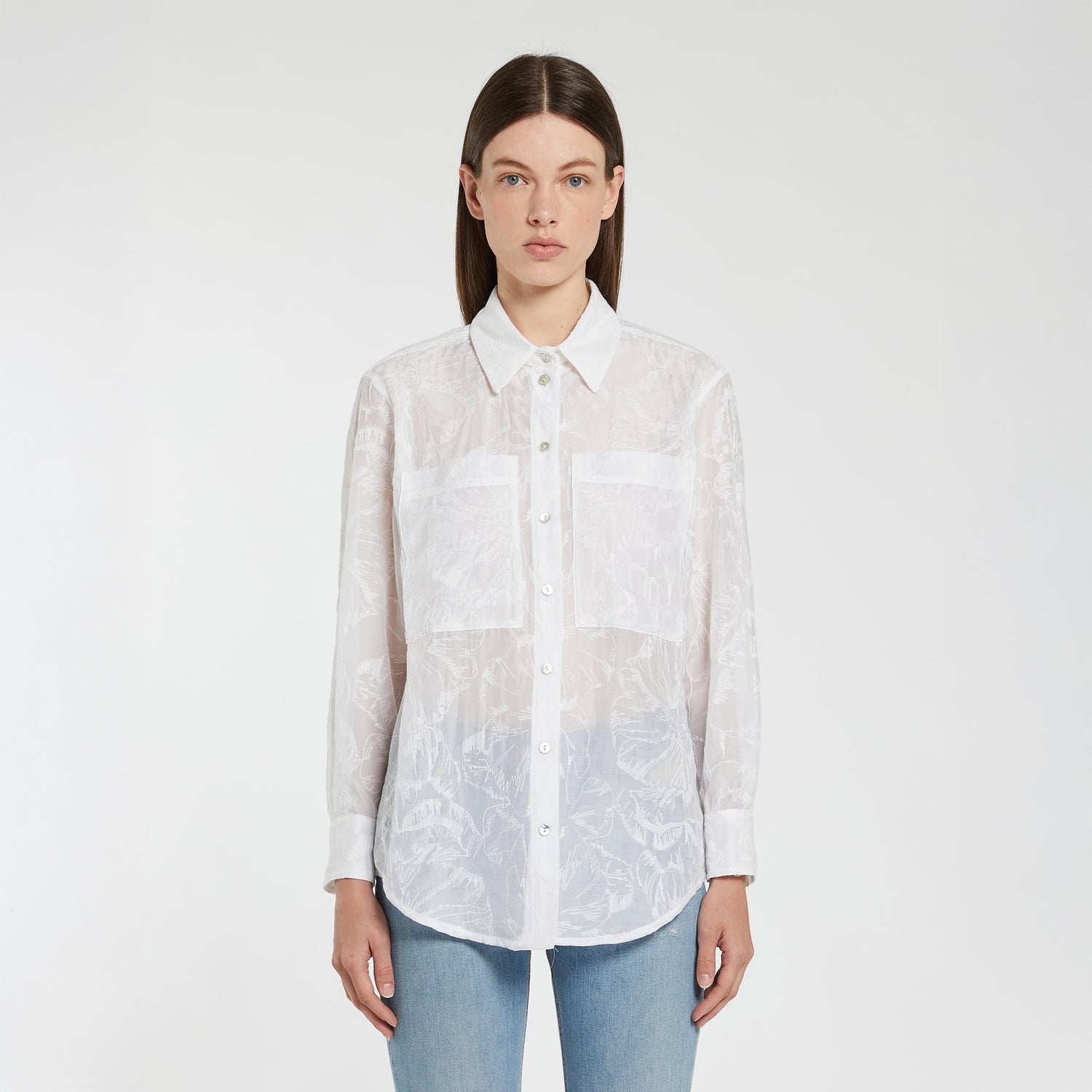 Ricola Cotton/Silk  Embroidered Shirt - White