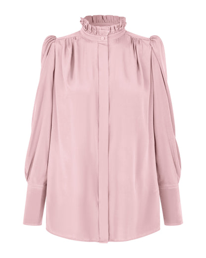 Roberta Shirt Blouse With Ruffle Details - Powder Rose