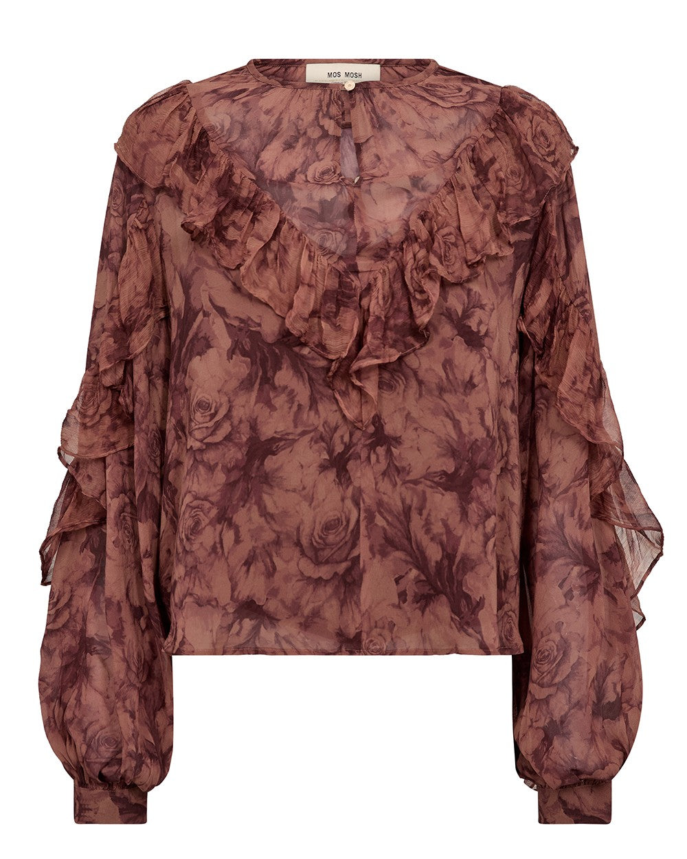 Roya Ruffle Rose Blouse - Dark Flower Print