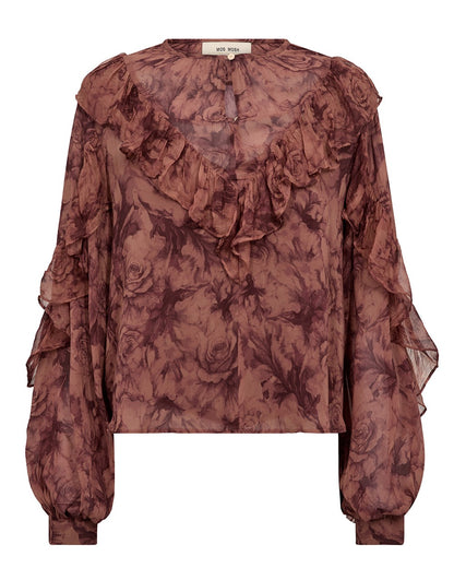 Roya Ruffle Rose Blouse - Dark Flower Print