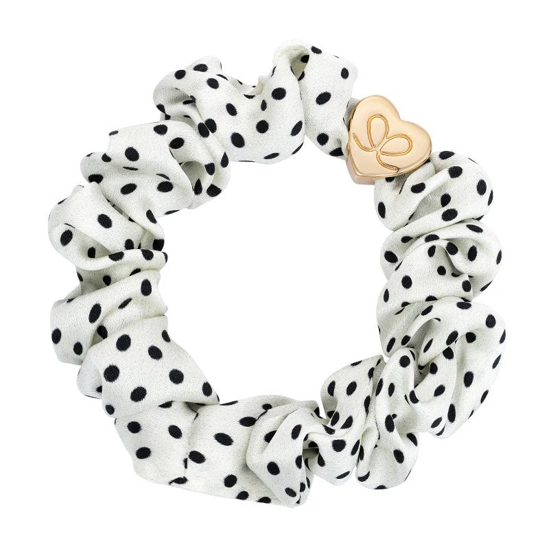 Gold Heart Silk Scrunchie - Polka Dot