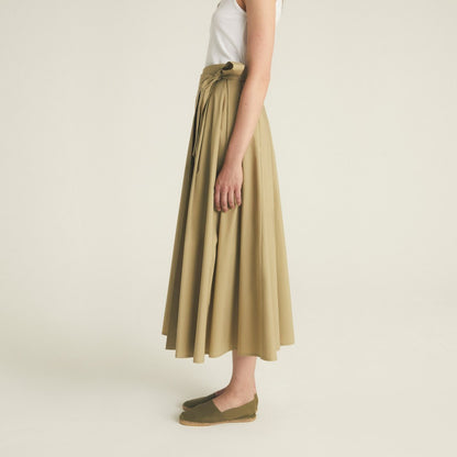Stretch Popeline Wrap Skirt - Khaki