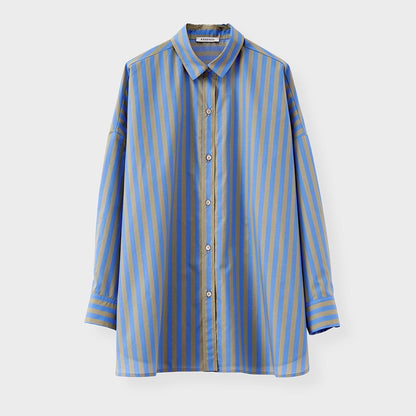 Printed Cotton Boyfriend Shirt - Blue/Khaki