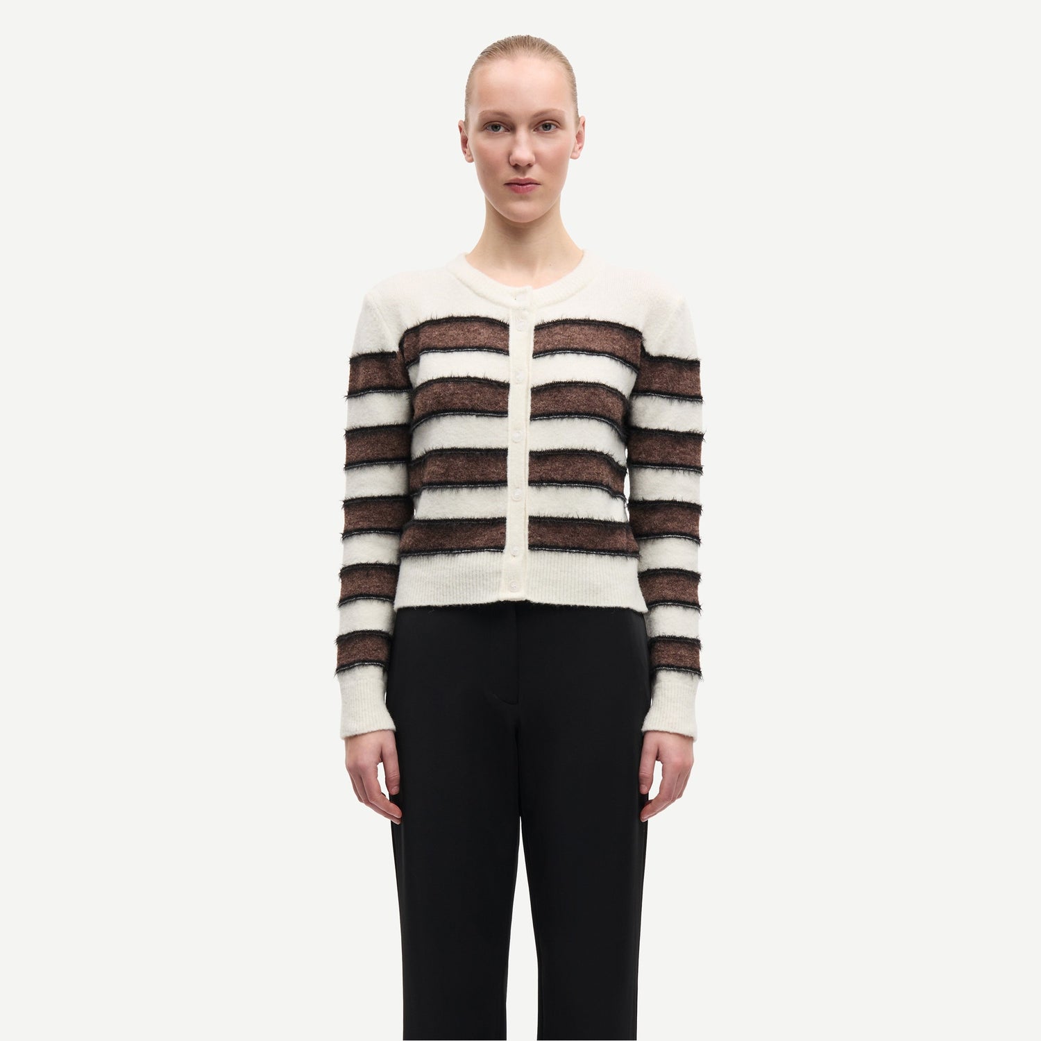 Cian Cardigan - Black Coffee Stripe