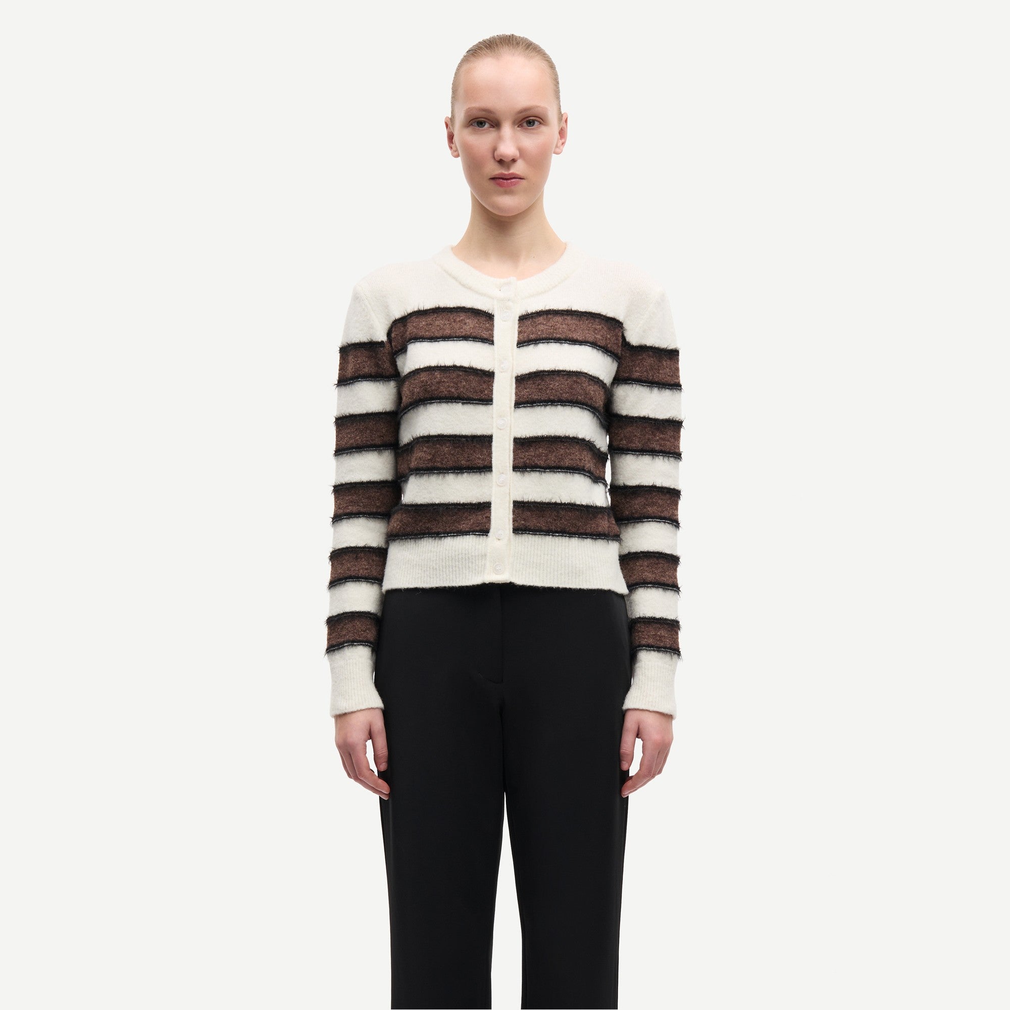 Cian Cardigan - Black Coffee Stripe