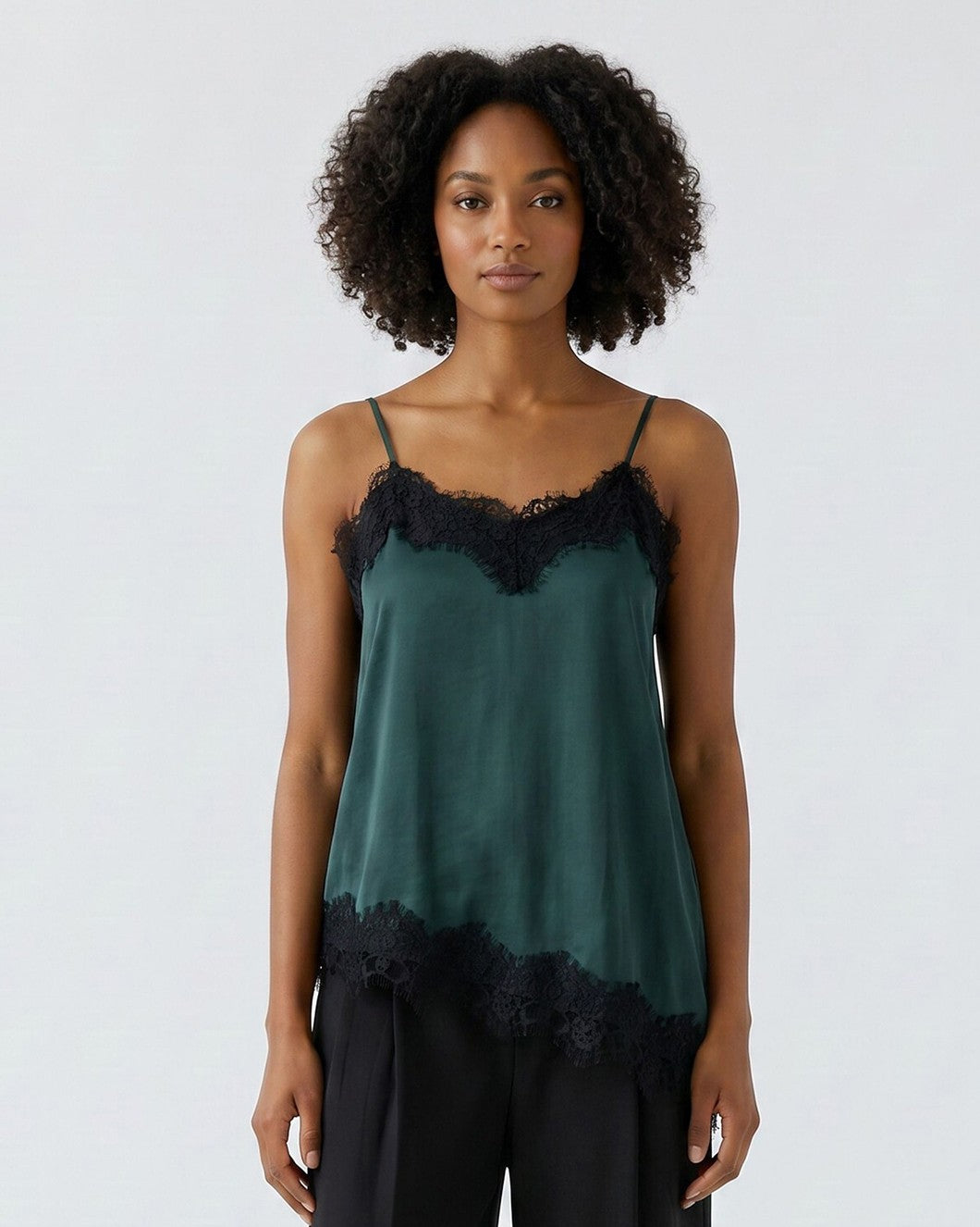 Satin Lace Cami - Scarab Green