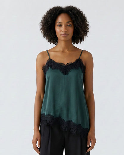 Satin Lace Cami - Scarab Green
