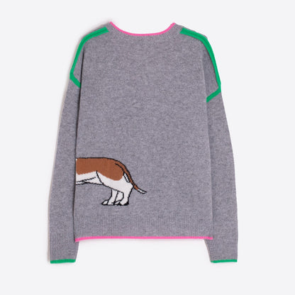 Sausage Dog V Neck Jumper - Grey