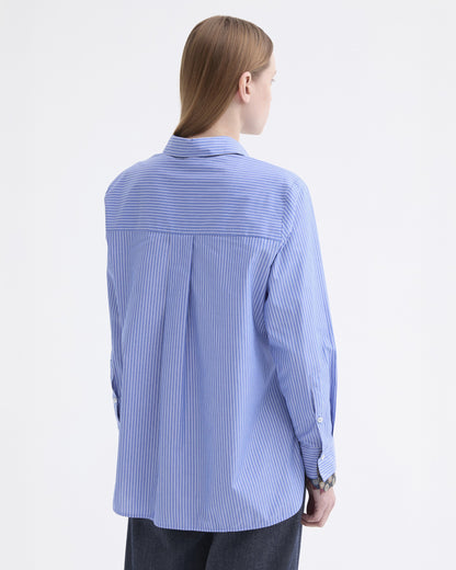 Scarf Collar/Cuff Striped Shirt - Light Blue