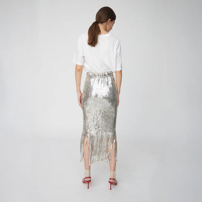 Sequins Fringes Skirt - Silver Fractures