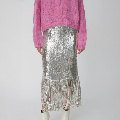 Sequins Fringes Skirt - Silver Fractures