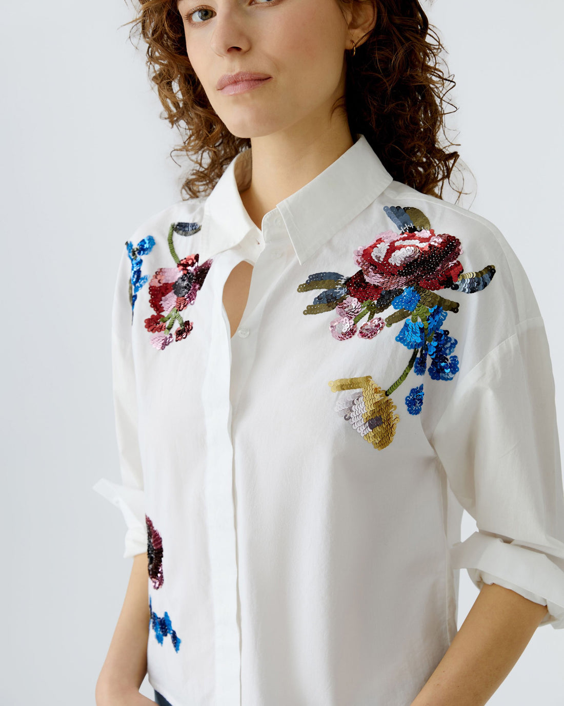Sequin Floral Blouse - Optic White