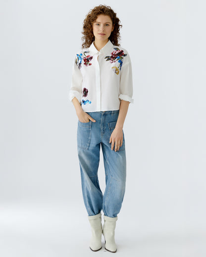 Sequin Floral Blouse - Optic White