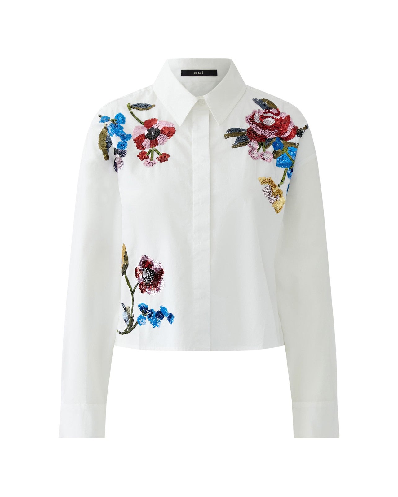 Sequin Floral Blouse - Optic White
