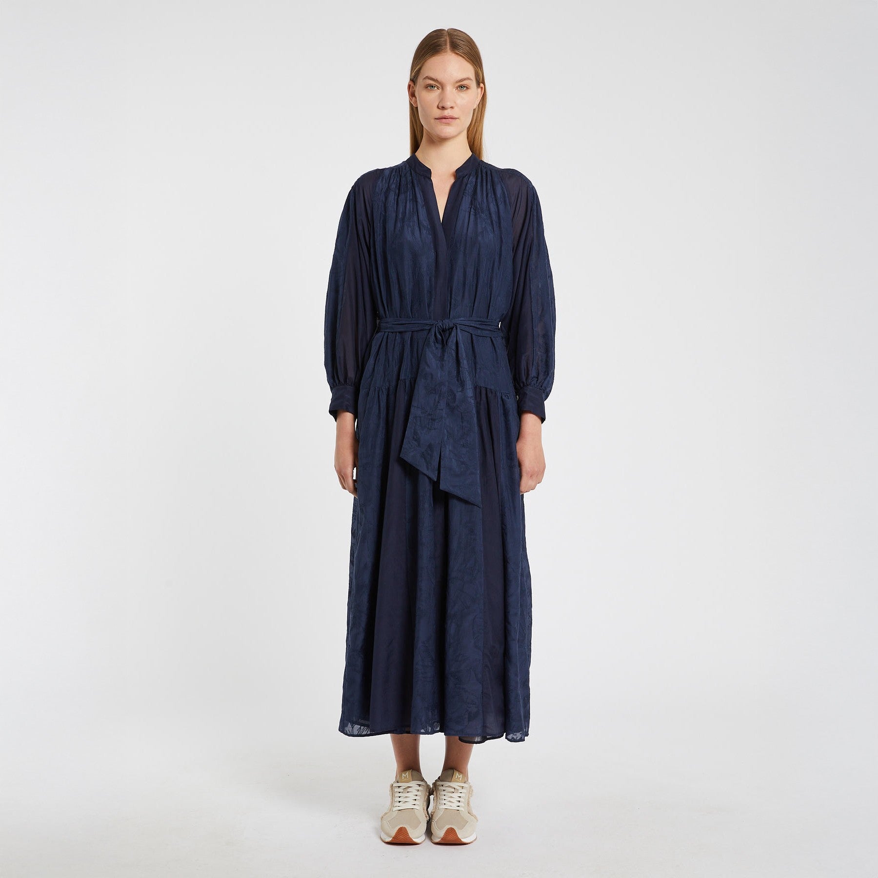 Setola Cotton/Silk Embroidered Dress - Midnight Blue