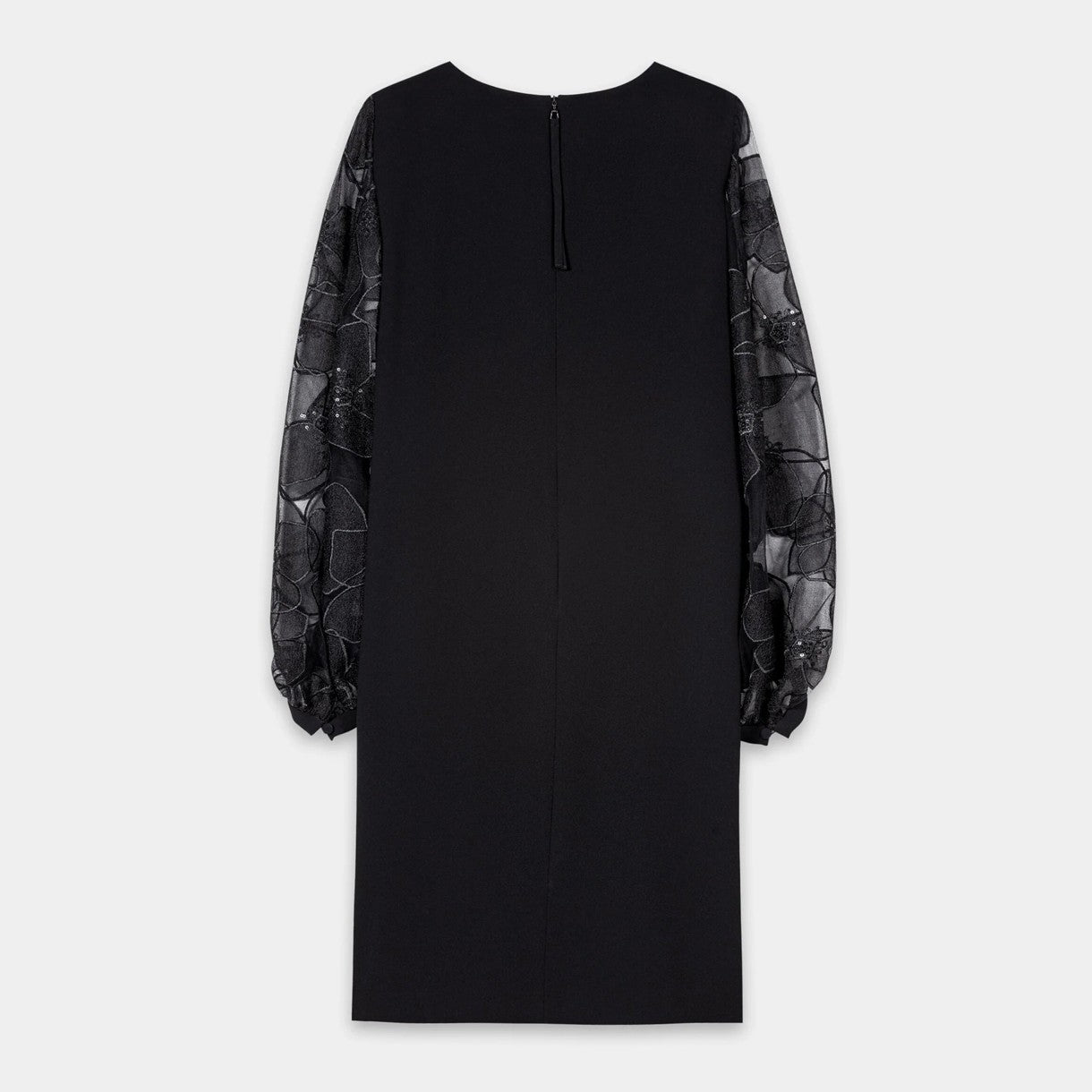 Sheer Floral Sleeve Dress - Black