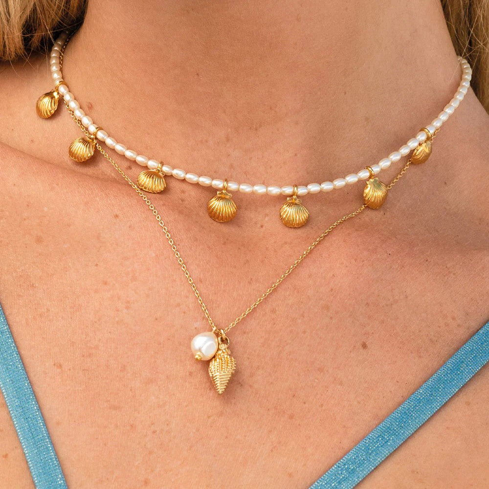 Shell Pearl Choker - Gold