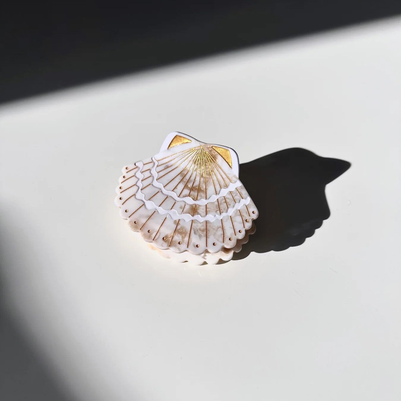 Hand-Painted Seashell Claw Hair Clip- - Golden Sand