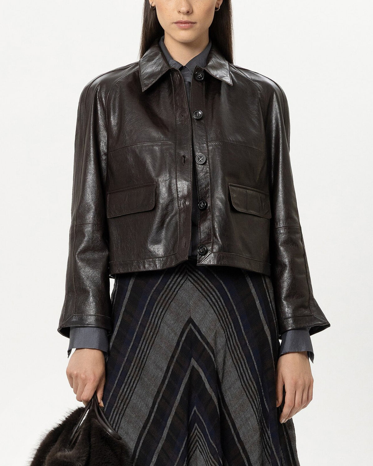 Short Leather Jacket - Truffle