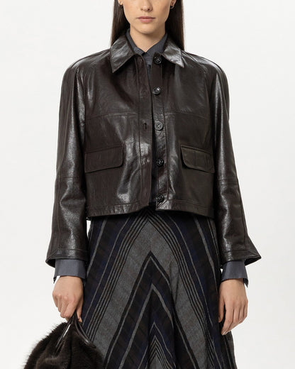 Short Leather Jacket - Truffle