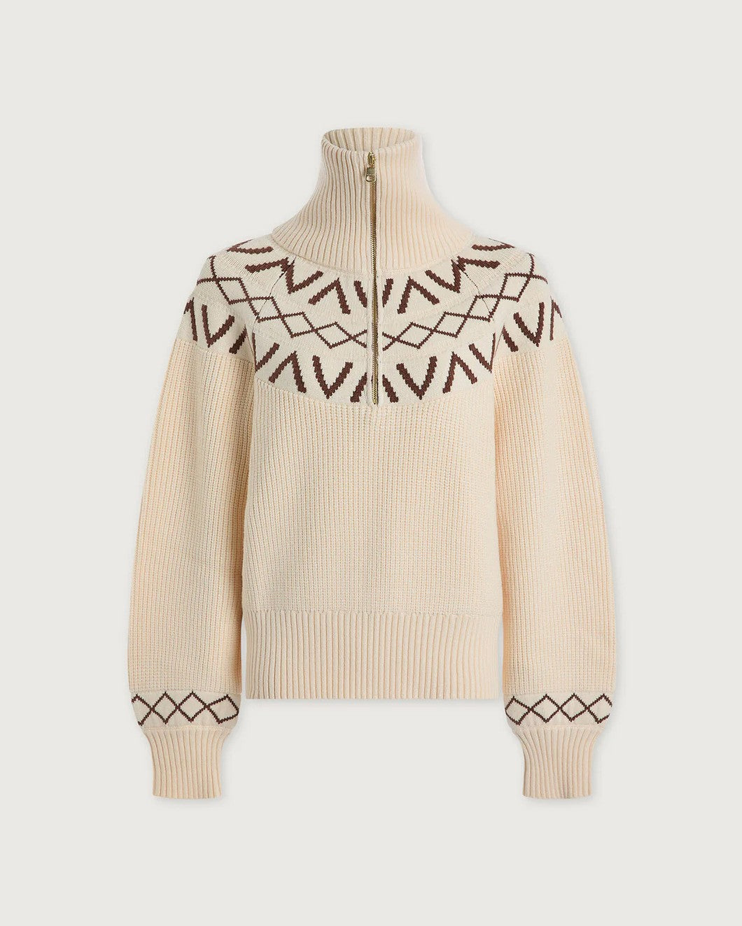 Sigrid Fairisle Half Zip Knit - Whitecap Grey