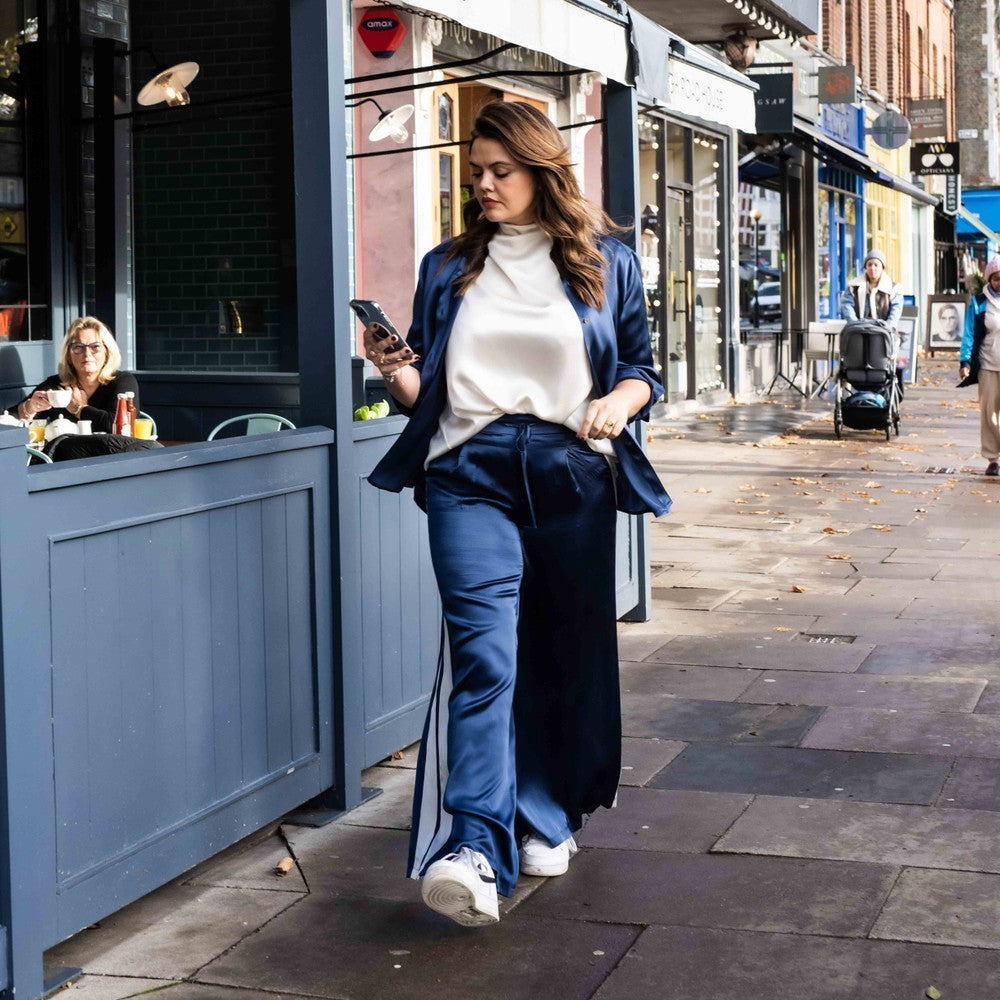 Silk Stripe Trousers - St Barts - Navy With Cream Stripe