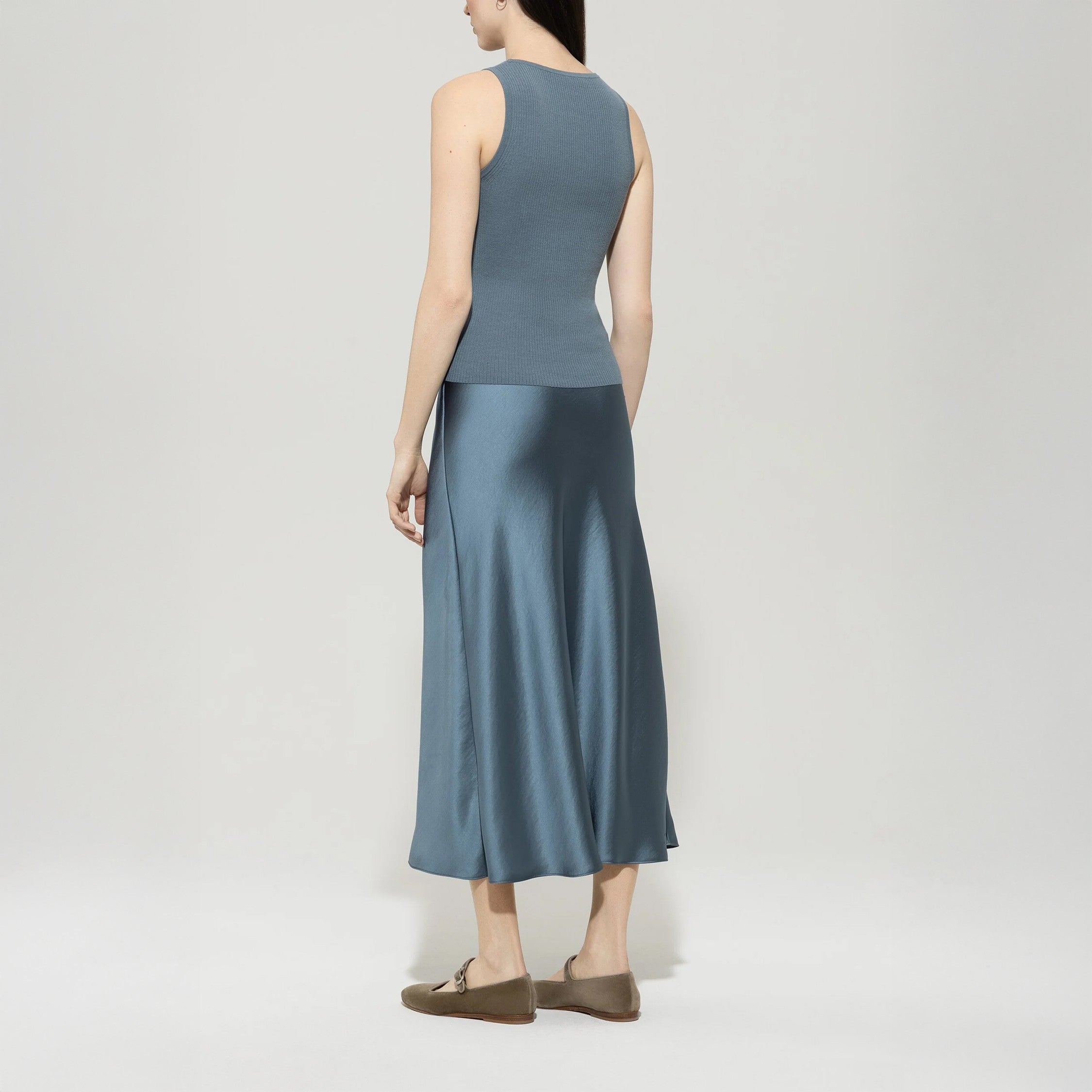 Silk Look Maxi Skirt - Greyish Blue