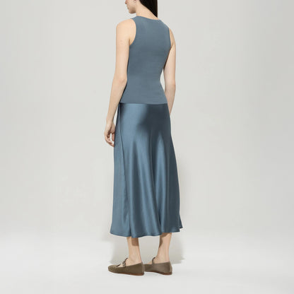 Silk Look Maxi Skirt - Greyish Blue