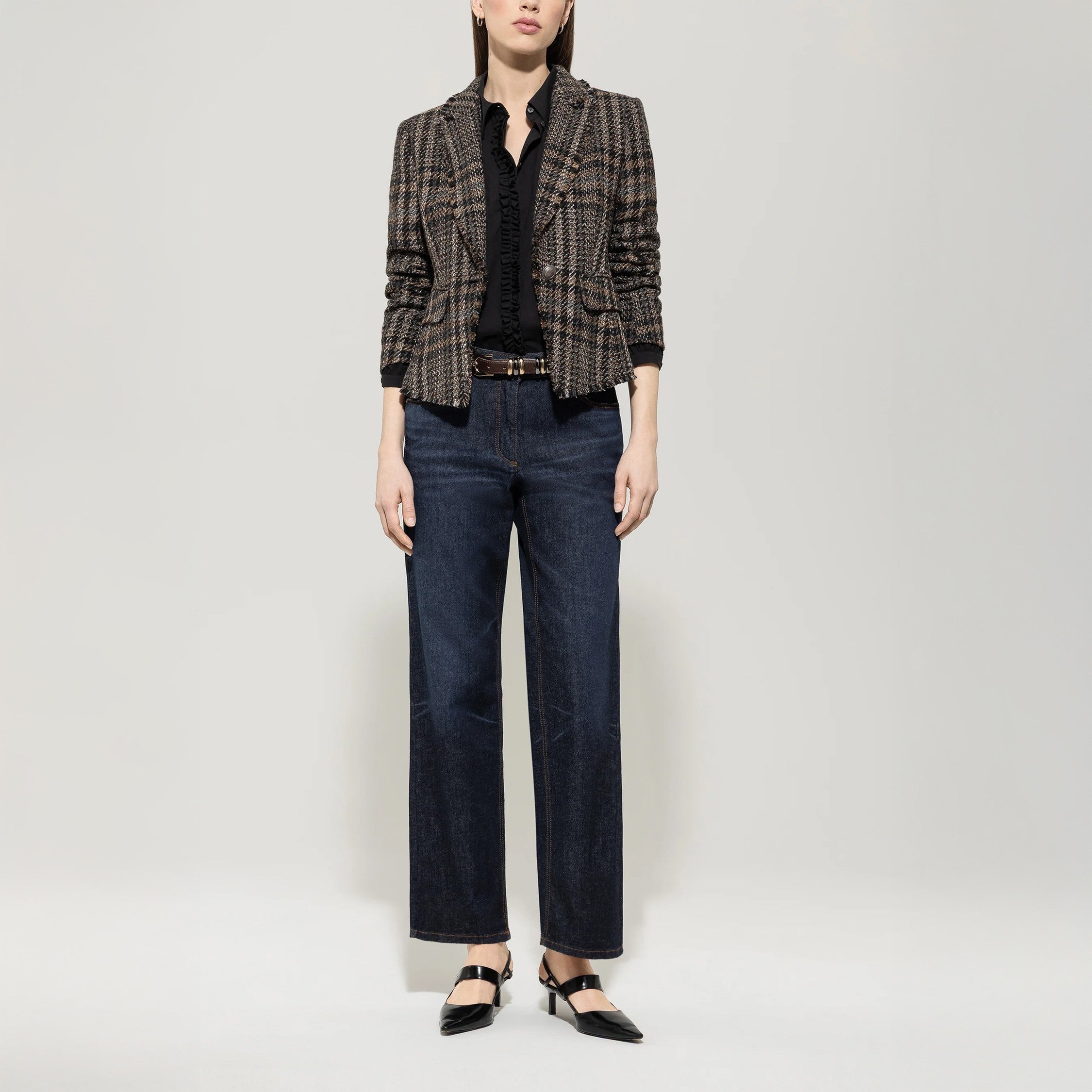 Single Button Check Blazer - Black Check