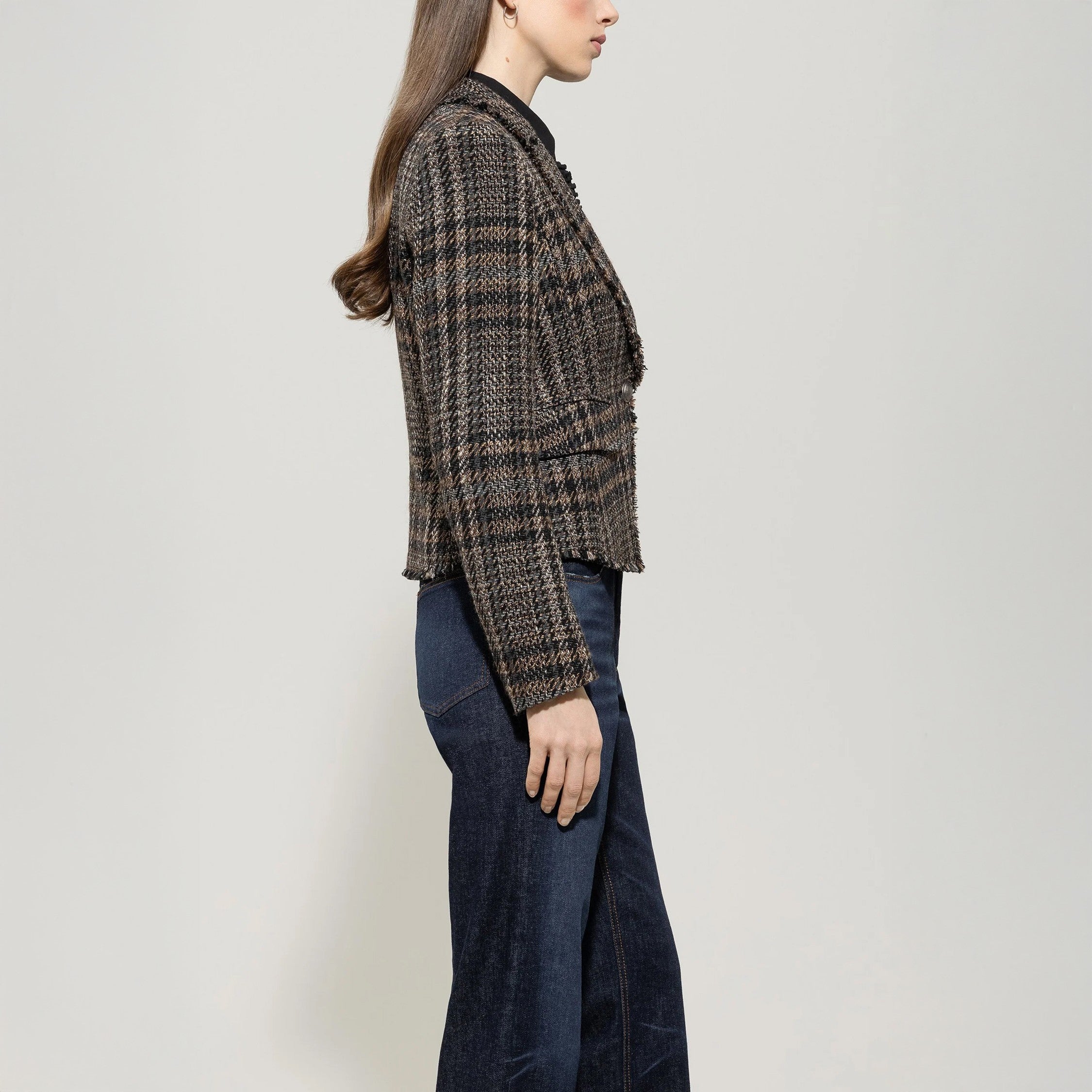 Single Button Check Blazer - Black Check