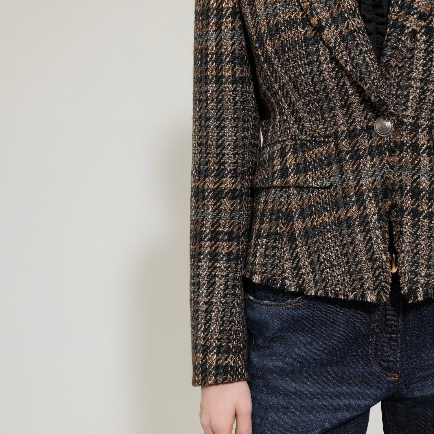 Single Button Check Blazer - Black Check