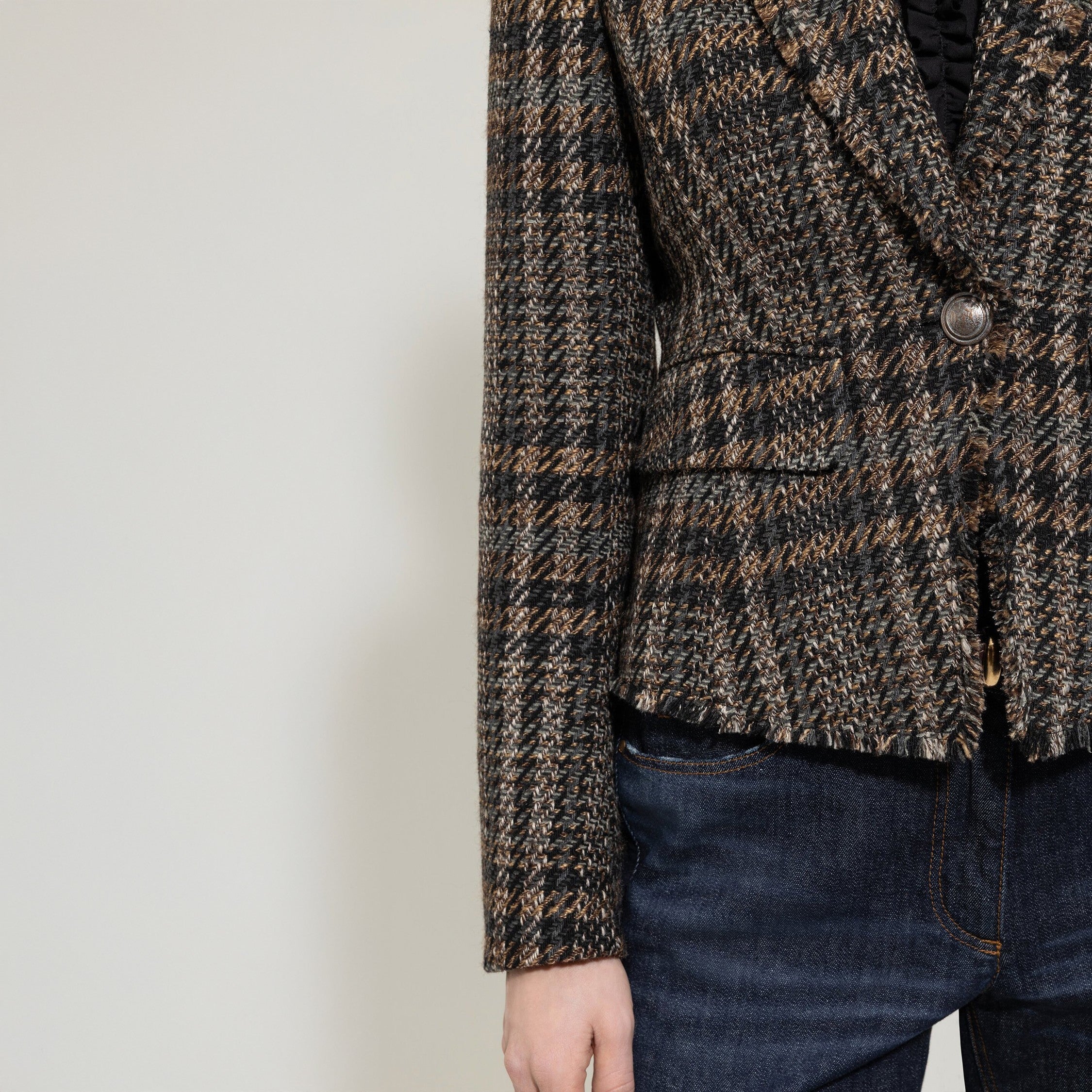 Single Button Check Blazer - Black Check
