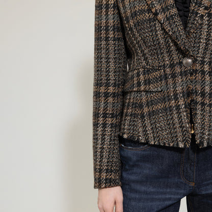 Single Button Check Blazer - Black Check