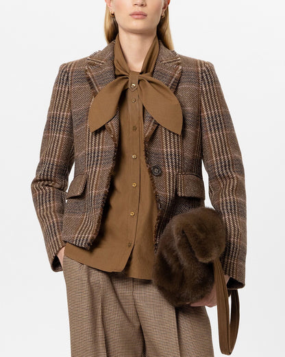 Single Button Tweed Blazer - Multi