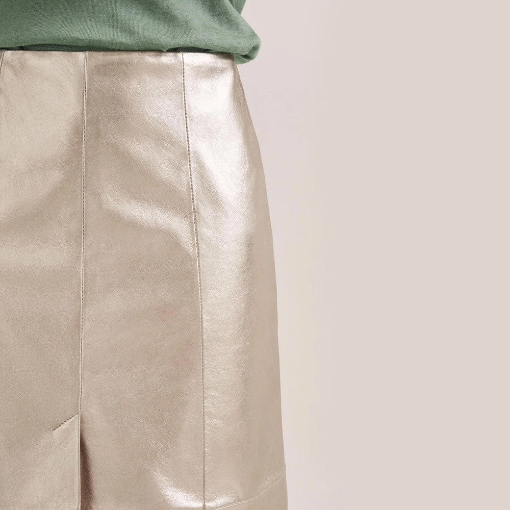 Roybn Midi Leather Pencil Skirt - Light Gold