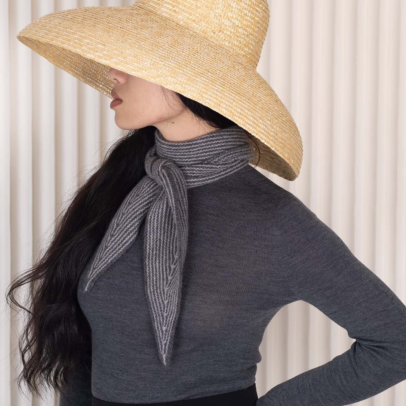 Small Stripe Cashmere Neck Scarf - Blue