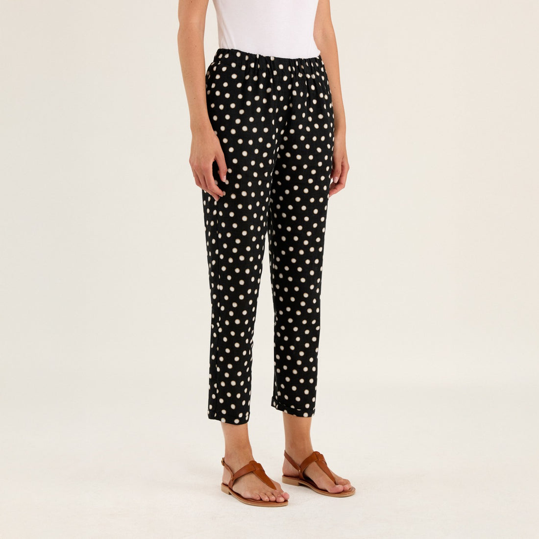 Spotty Linen Trousers - Black