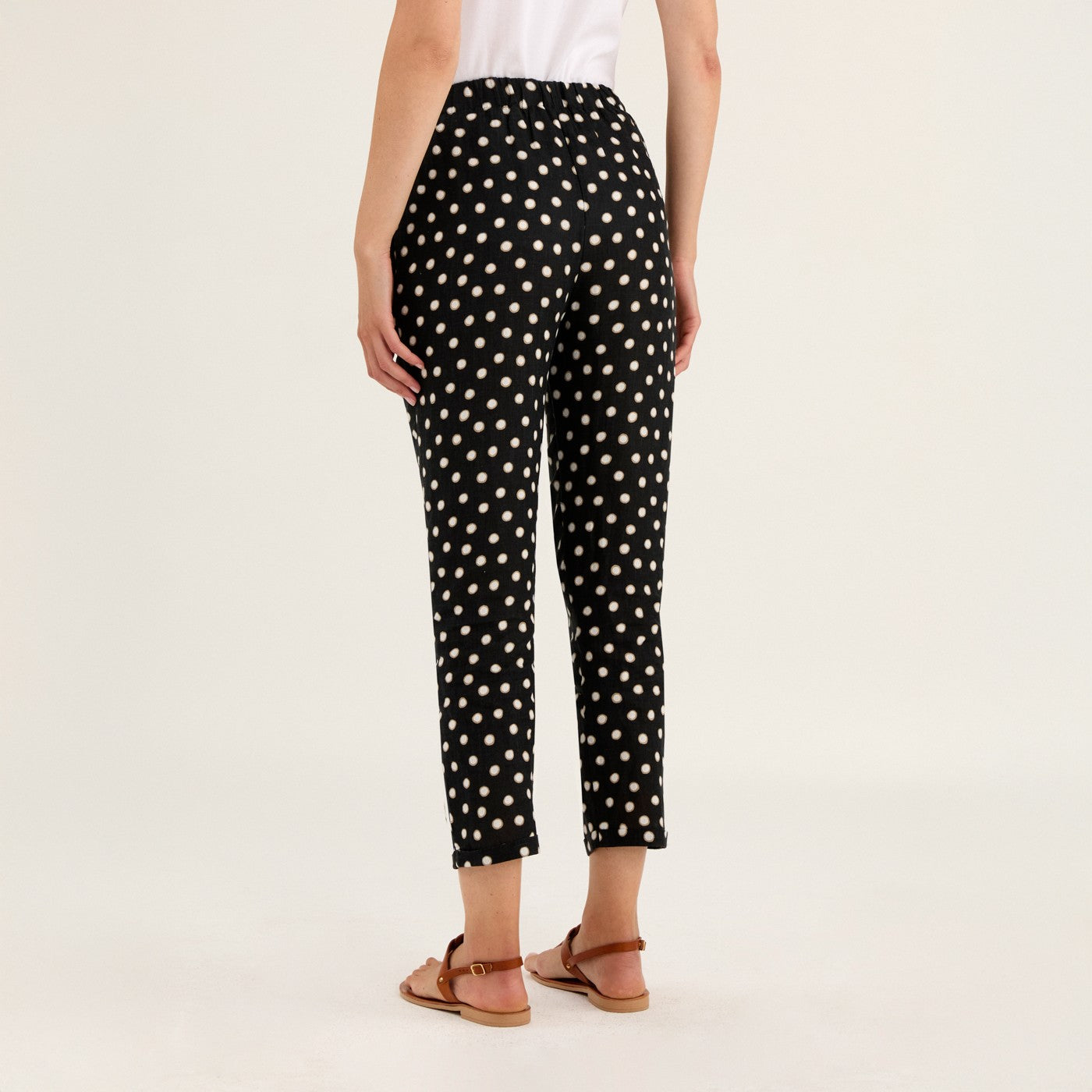 Spotty Linen Trousers - Black