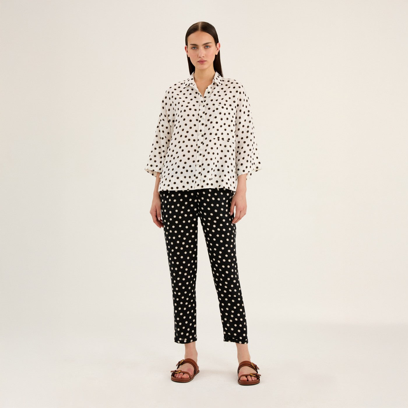 Spotty Linen Trousers - Black