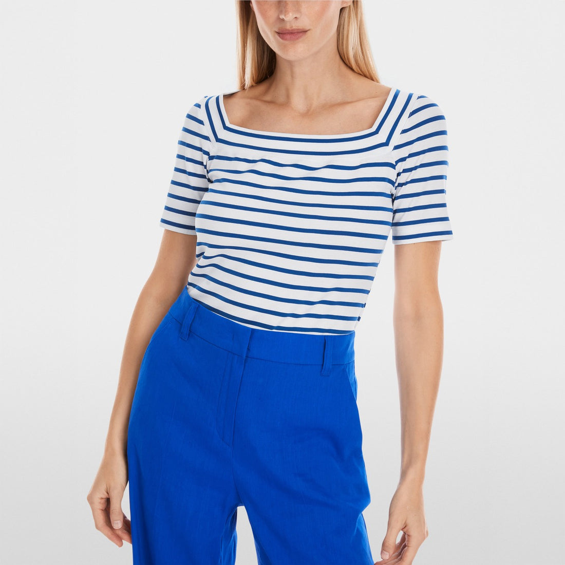 Square Neck Striped T-Shirt - Vivid Blue