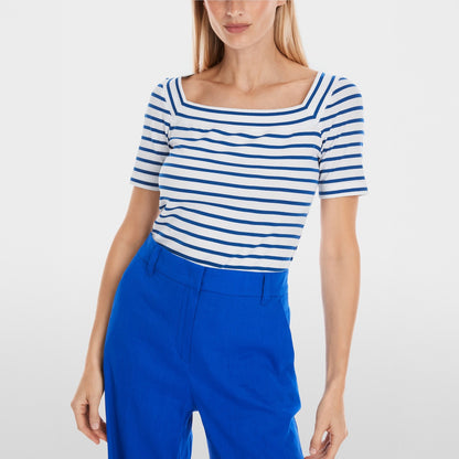 Square Neck Striped T-Shirt - Vivid Blue