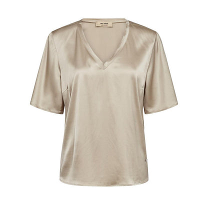 Evie V-Neck Satin Blouse - Feather Gray