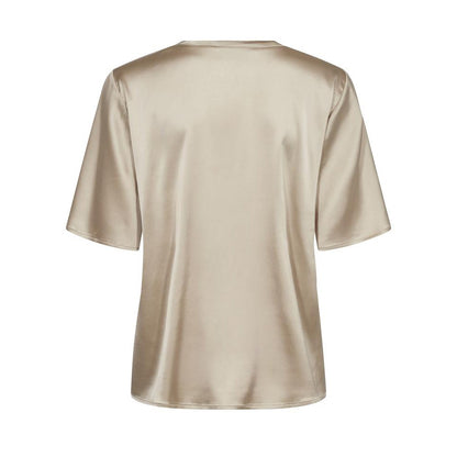 Evie V-Neck Satin Blouse - Feather Gray